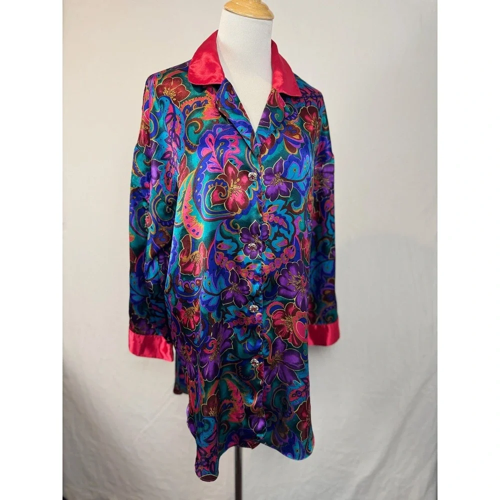Victoria's‎ Secret Satin Floral Pajama Night Shirt Floral Size Small 90's Y2K